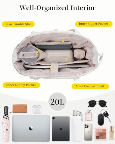 Image of Puffer Tote Bag for Women Handbag Nurse Bag with Cup Holder & Laptop Compartment & Trolley Sleeve for Work Travel Beige