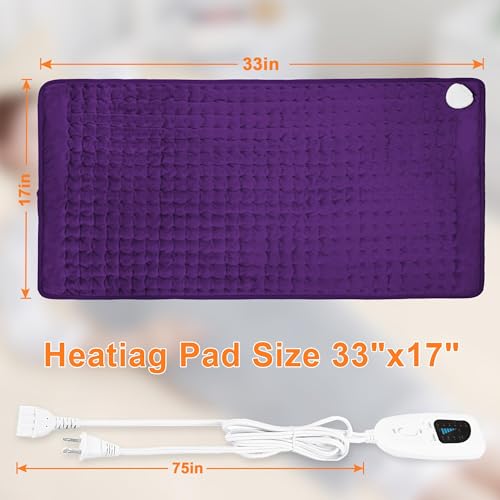 Image of Heating Pad,Electric Heating Pads,Heating Pad for Back,Purple,33x17 Inch