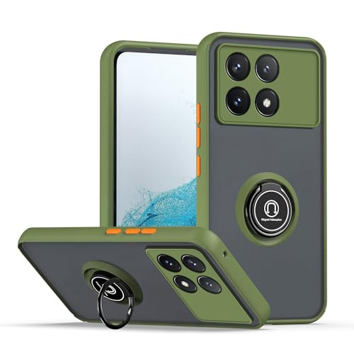 XINYEXIN Hülle für Xiaomi Poco X6 Pro 5G mit Ring Stnad Stoßfest Handyhülle Anti-Scratch Durchscheinend PC Back + Soft TPU Bumper Case Cover - Armeegrün