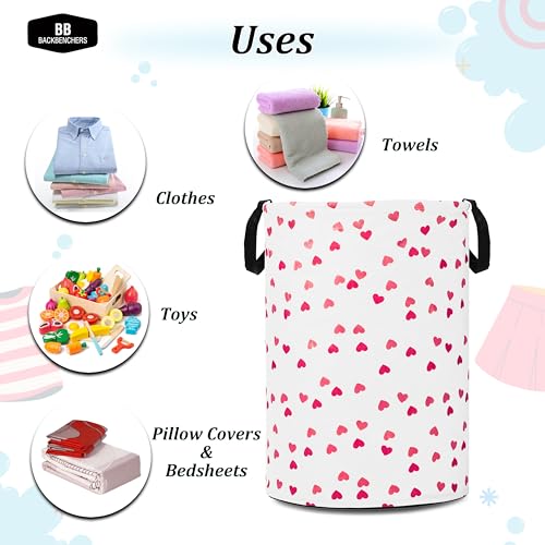 Image of Printed Laundry Basket 48L | Foldable Storage Bag with Handles | Multipurpose Clothes Hamper for Bedroom, Bathroom & Dorm | Non-Woven Fabric (Heart Print) | White | Pack of 1