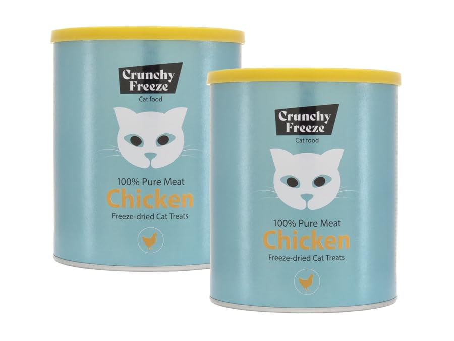 Crunchy Freeze Snack para Gatos - alimento liofilizado sin azúcar - Snack para la Salud Dental y el Bienestar (Pack dúo de Pollo, 2 x 140 g)