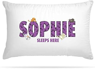 Personalised Cute Cat Pillow Case With 2 Design & Add Custom Name Option - Cute Bedroom Decor Gifts for Girls - Party Decorations - Slumber Party Decor - Customised Cushion Cover For Birthday (Purple)
