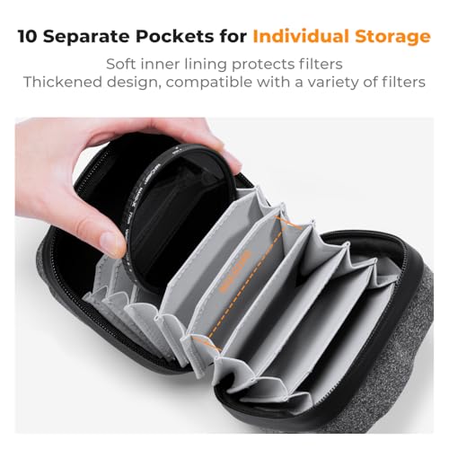 Image of K&F Concept 10 in 1 Lens Filter Case, Hard Shell Camera Filter Pouch Up to 82mm with Hand Strap, Waterproof Camera Lens Filter Storage Wallet for ND UV CPL Filter Pouch