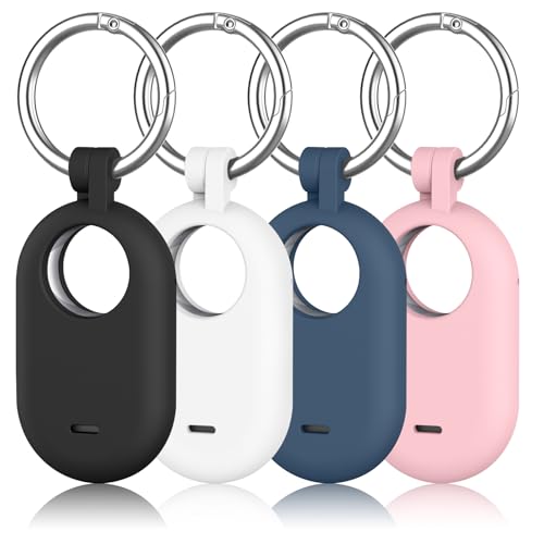 Samsung Galaxy SmartTag 2対応ホルダーケース 4個パック 保護シリコンケース Galaxy Smart Tag 2用 キーチェーン付き ペット、鍵、荷物など用 (ブラック+ホワイト+ネイビーブルー+ピンク)の商品画像（Amazon）