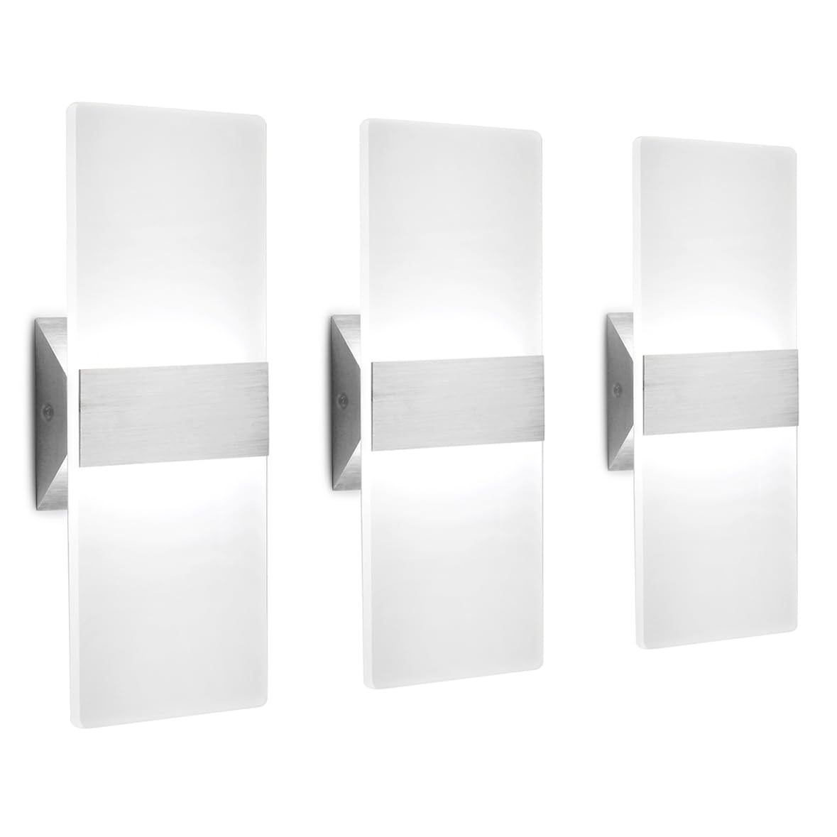 LED Wall Sconce Modern Wall Light Lamps 12W Cool White 6000K Up and Down Indoor Acrylic Lighting Fixture for Living Room Bedroom Hallway Conservatory Home Room Decor Not Dimmable No Plug(3 Pack)