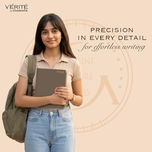 Image of Lay Flat Binding Notebook - Verite by Classmate Ideal for School Students, Taupe Brown Color, Size (cm) 24 X 18, Single Line, Thick Premium 120 Pages with Low Ink Bleed for Smooth Writing Experience
