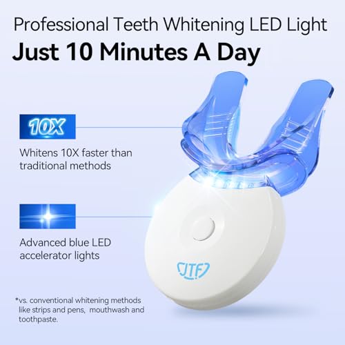 Image of JTF Portable Teeth Whitening Kit: LED Accelerator Light with 5 Whitening Gel and 1 Remineralization Gel, 35% Carbamide Peroxide, Battery Powered Teeth Whitener to Remove Stain for Brighter White Smile