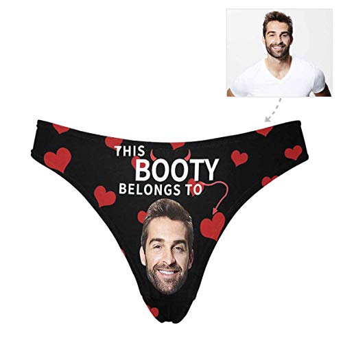 Custom Funny Husband Men Face Women's Novelty Shorts Briefs Thong G-Strings This Booty Belongs To Boyfriend Love Heart Black Printed With Photo Xl #TOP1