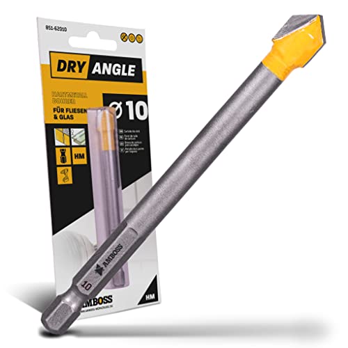 Amboss DryAngle Ø 10mm Fliesenbohrer Glasbohrer Keramikbohrer - Sechskantschaft für Bohrmaschinen - Glas/Wandfliesen/Dachziegel/Keramik bohren
