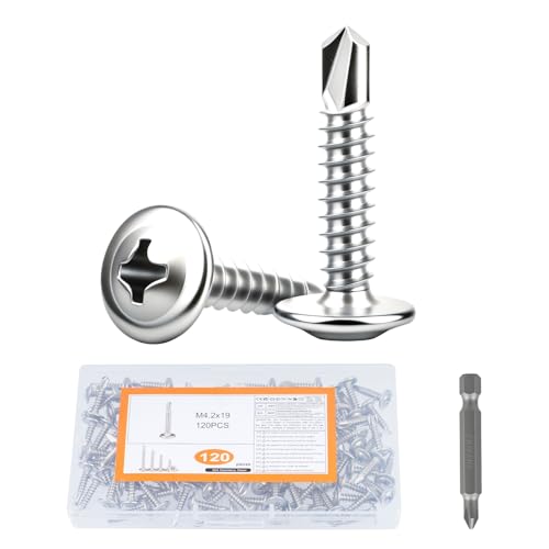 120 PcsTornillos Autotaladrantes, 4,2 x 19 mm Tornillos Roscachapas de acero inoxidable 410, Tornillos Autorroscantes para Metal, madera, plástico, Tejado Chapa Trapezoidal Chapas Metalicas