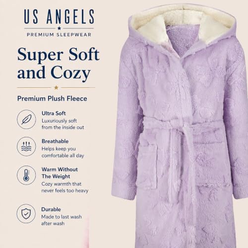 Image of US Angels Plush Robe For Girls- Plush Winter PJ Robe With Pockets, Hoodie & Belt- Ultra-Soft Bathrobe