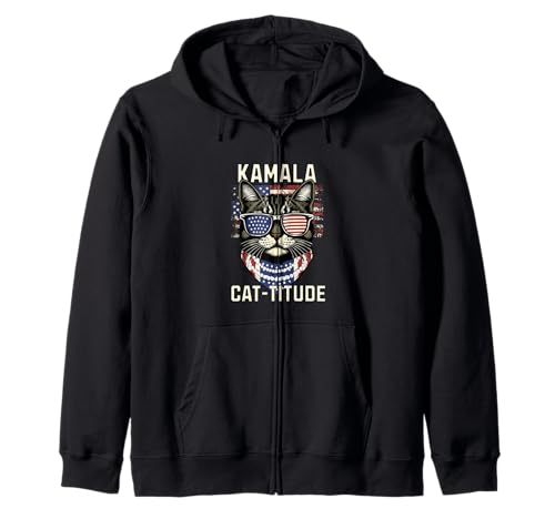 Funny Kamala Harris Cat-Titude US 2024 Election Campaign Felpa con Cappuccio