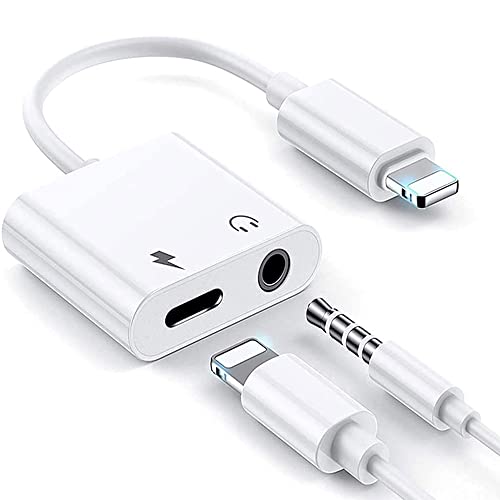 （2 en 1）Adaptateur Casque iPhone, Adaptateur de Audio AUX 3,5 mm répartiteur de câble pour iPhone 14/13/12/11/8/7 Plus Dongle Splitter Adaptateur de Casque convertisseur Prend en Charge Tous Les iOS