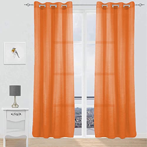 GREATOYAR Cortinas Modernas Translúcidas, Visillos de Poliéster Para Sala, Cuarto, Dormitorio, Comedor, Cocina, Salón - 2 Piezas, 140x260cm, Naranja