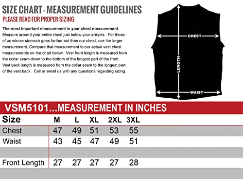 Milwaukee Leather Usa Made Mlvsm5101 Men's Black 'Burn Out' Denim And Leather Vest With Plaid Red Lining - Medium #TOP1