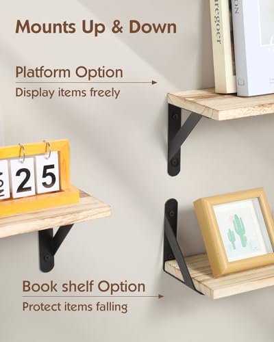 Corner Shelves Wall Mounted, 5+1 Corner Shelves with Wire Storage Basket, Rustic Paulownia Wood Corner Shelf, R-Angle Design, Corner Floating Shelf for Bathroom/Living Room/Kitchen (5+1 Light Brown) - Image 5