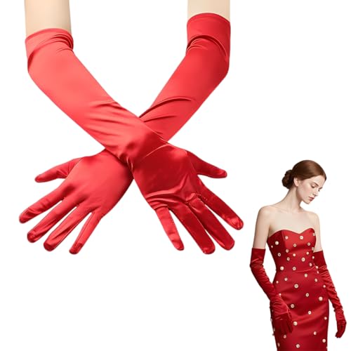 UIEXAY Gants Longs Élastiques Soirée, 1 Paire Longs Femme, Élégants Gants, Pour Halloween Carnaval Mardi Gras Fête (Rouge)