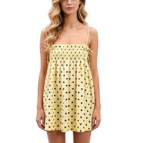 Image of Women Boho Floral Mini Dress Cute Graphic Spaghetti Strap Backless Sundress