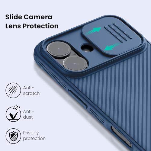 Image of Nillkin for iPhone 17 Case with Slide Camera Cover, Thin Slim Fit, Shockproof Protective, Protector Privacy, Phone Case iPhone 17 Camera Lens Protector 6.3 inch, Blue