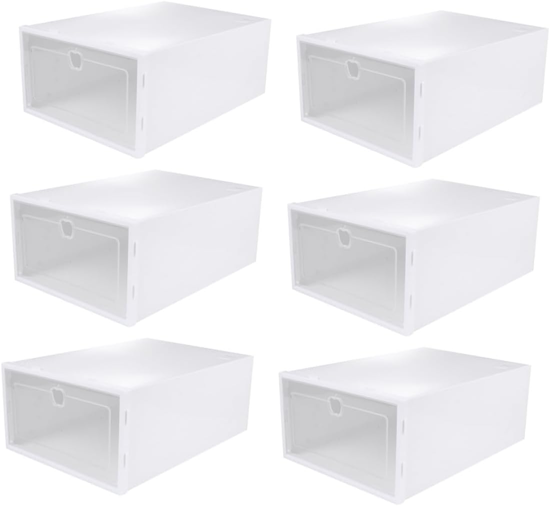 6pcs Stackable Shoe Storage Boxes with Lids Plastic Drawer Shoe Organizer Bins for Heels Sneakers Slippers and Boots Style