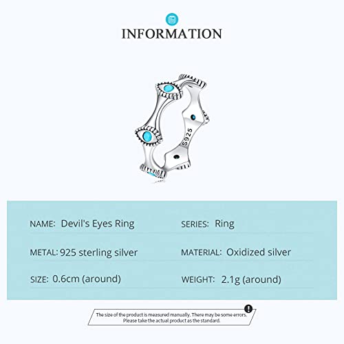 Evil Eye Turquoise Ring for Women: 925 Sterling Silver Turkish Eyes Stackable Rings Wedding Eternity Band Engagement Promise Bands, Fashion Birthday Jewelry Size 6-82
