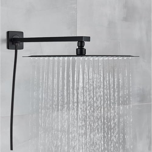 Chuveiro Inox Com Desviador Preto Quadrado 20x20 Ducha Slim A Gás Chuveirinho Fosco Black Matte