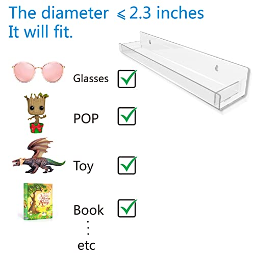 Image of 8 Pack 15 Inch Clear Acrylic Floating Wall Shelves, Kids Bookshelf | Modern Display Shelf for Nail Polish, Sunglasses, Oils, Pictures & Toys