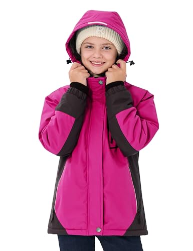 Mofiz Girls Ski Jacket Waterproof Fleece Lined Snowboard Jacket Warm Winter Coats With Removable Hood Rose Red M thumb #1