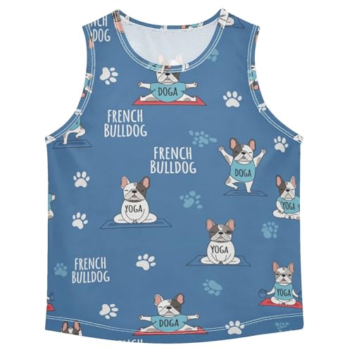 J JOYSAY Yoga Dog Bulldog Blue Boys Tank Top Sleeveless Muscle Shirts Quick Dry Sport Active Workout Kids T-Shirts 3-15T