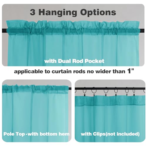 Image of Chyhomenyc Turquoise Sheer Curtains 78 Inches Long 2 Panels Set for Living Room, Light Filtering Voile Lightweight Bedroom Curtains, Rod Pocket Solid Window Treatment Drapes, Each 42W x 78L