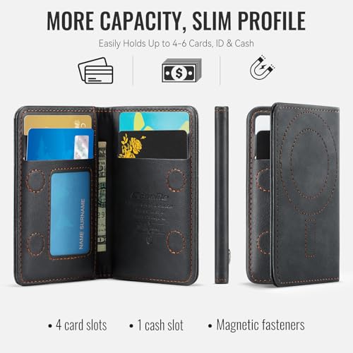 Image of Magnetic Wallet Card Holder with RFID Protection, PU Leather Slim Wallet, Strong Magnet Attachment for iPhone 18 /17 /16 /15 /14 /13 /12 Series Pro Max Plus Mini-Black