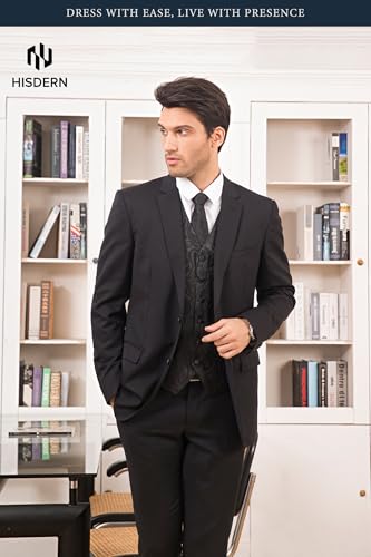 Image of HISDERN Mens Vest Tie Set 3PC Formal Waistcoat Paisley Floral Jacquard Necktie Pocket Square Suit Vests Wedding Party