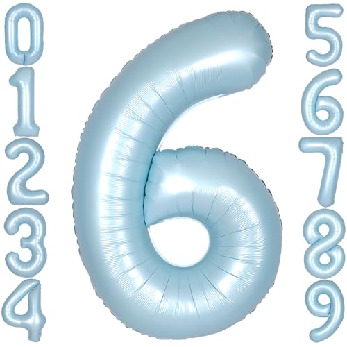 SULALABOO 40 Inch Light Blue Number 6 Balloon 0-9 Big Helium Balloons