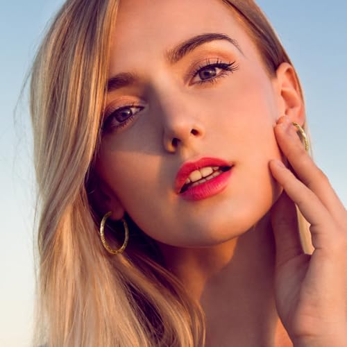 Gold Hoops Earrings for Women 14K Gold Earring Thick Hoop Earring for Womens Earrings Solid Line Cutting Design 30mm2