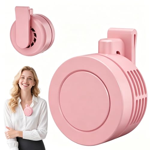 Clip On Fan for Clothes Small Whirlwind Clip Waist Neck Fans Portable Mini Fan Clips On with 3 Speeds & 360 Rotation USB Rechargeable Bladeless Quiet for Outdoor Travel Office Hiking (Pink)