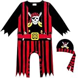 Wosixima Baby Boys Deluxe Pirate Costume with Pirate Hat Infant Boy Buccaneer Captain Long Sleeve Bodysuit Outfit Newborn Halloween Cosplay Romper Costume,0-3 Months