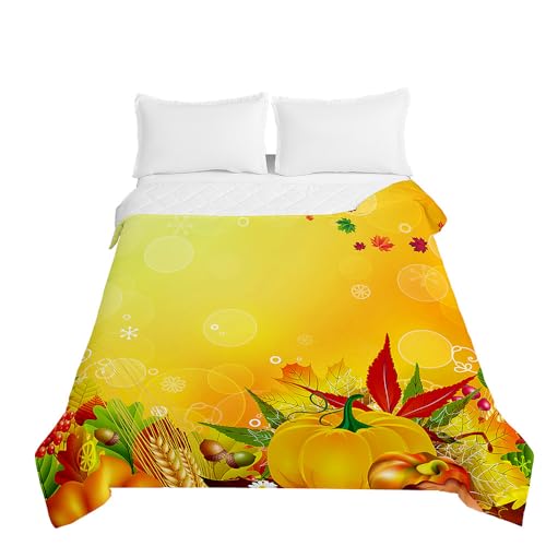 Odot Halloween Tagesdecke Bettüberwurf Gesteppte Überwurfdecke,Steppdecke Doppelbett Quilt Leichte Mikrofaser, Moderne Bedspread für alle Jahreszeiten (180x220cm,Kürbis)