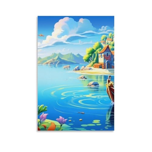 Tableau impression sur toile baie de vacances 50x75cm pour décoration murale de chambre