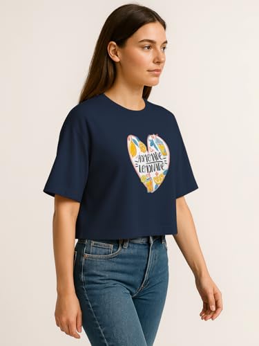 Image of HELLCAT Beige Printed Loose Fit Crew-Neck Crop T-Shirt for Women