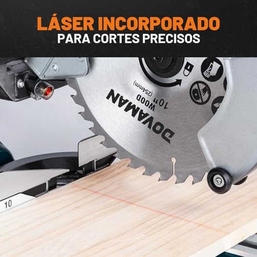 Miniatura 5 de Dovaman Dms01a Sierra Ingletadora 2000w, 2 Velocidades 3200 5000 Rpm, 3 Hojas Tct, Corte Máx 340x90mm, Inclinación 0 45 , Guía Láser, 9 Posiciones, Para Madera Pvc Aluminio Metales Blandos