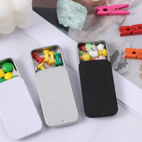 Image of 3 Pcs Mini Metal Tin Box, Slide Top Rectangular Empty Hinged Tins Box Mini Portable Home Organizer Containers for Jewelry, Crafts, Gift Card Holder (2x1x0.4 Inch)