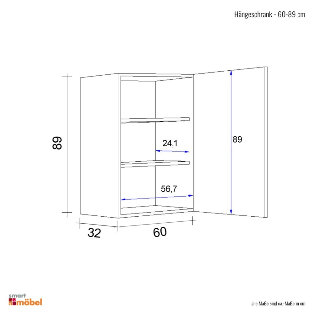 Küchenhängeschrank 60 cm breit – 89 cm hoch – Weiß – Küchenoberschrank/Wandschrank Küche aus der Serie Witus