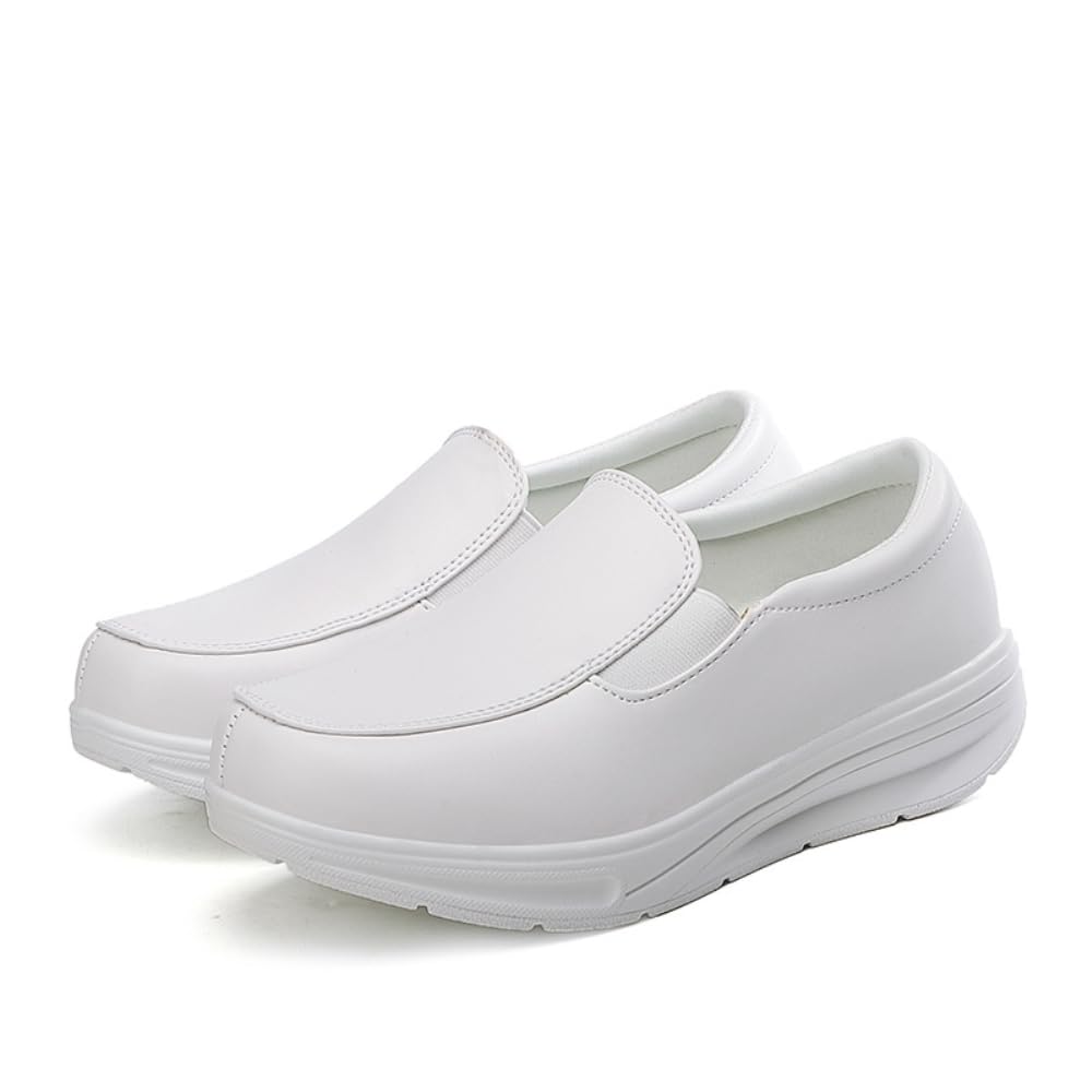 LDMYB - Zapatos de trabajo para mujer, ajuste ancho, cómodos, zapatos para caminar, puntera redonda, mocasines de piel sintética, zapatos casuales de tacón bajo, ligeros, para enfermería
