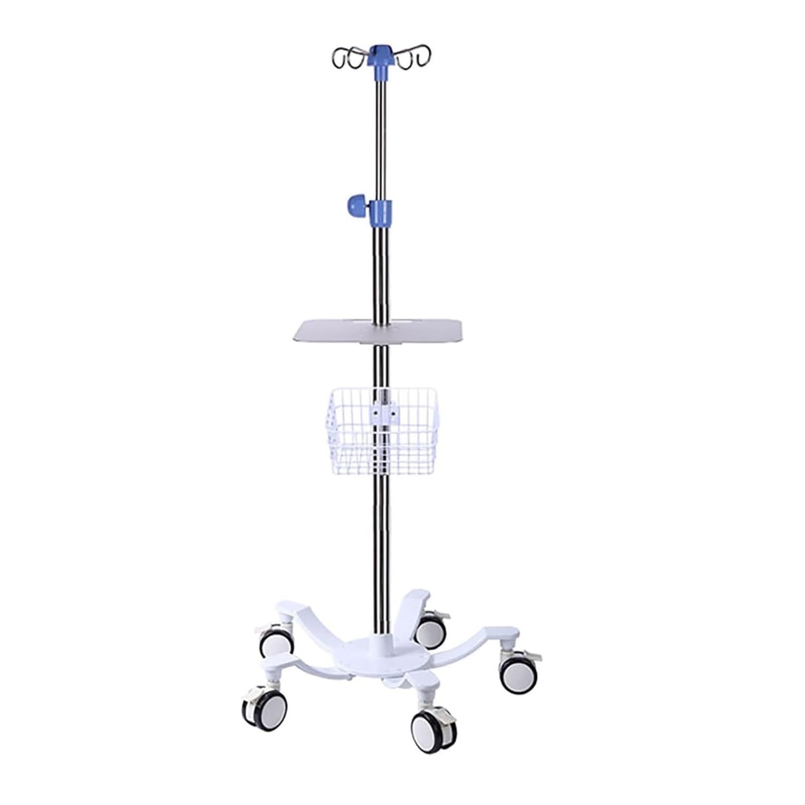 Asta portaflebo medicale con ruote in acciaio inox regolabile in altezza asta per flebo | Supporto for flebo con rete sospesa con base a 4 ganci e 5 rotelle