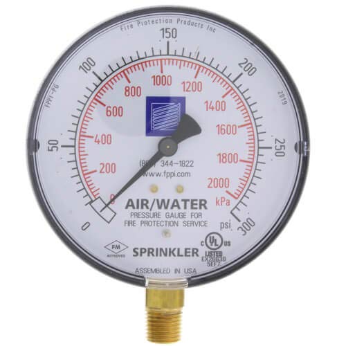 FPPI Air-Water Gauge, 0-300psi (UL & FM Approved)