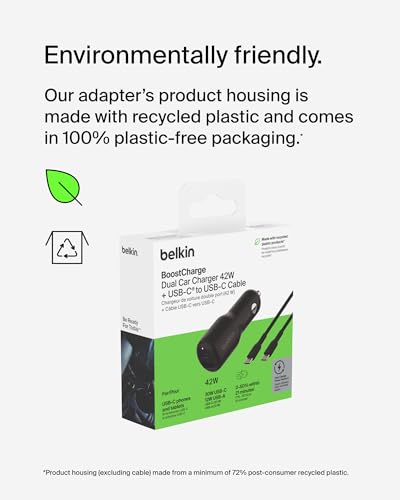 Image of Belkin BoostCharge 42W Car Charger with USB-C to C Cable