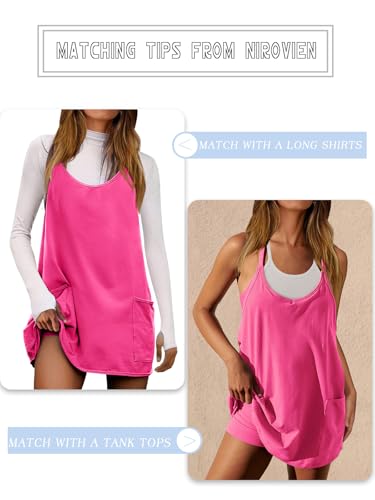Image of Nirovien Womens Tennis Dress Workout Mini Dress with Shorts Sleeveless Spaghetti Straps Golf Athletic Dresses