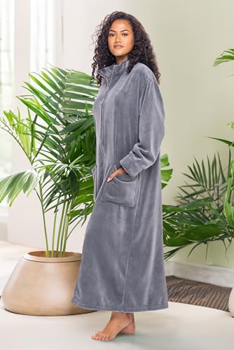 Image of Alexander Del Rossa Long Zip Up Robes, Plush Zipper Robes for Plus Size, Housecoats Zipper Front
