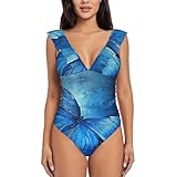 Blue Butterfly - Elegante traje de baño de playa para mujer, elegante traje de baño de una pieza para un aspecto elegante de playa, Negro -, Large