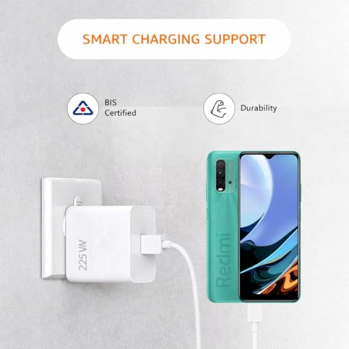 Image of 22.5W Fast Charger with USB-C Cable, Quick Charge 3.0 Power Adapter Compatible with Redmi Note Series, Poco, Mi, Any Type C Devices - with Power Delivery (White) (VN-22.5W j3)